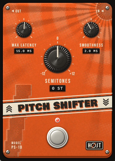The Pitch Shifter window: an orange pedal with one large knob, two small ones and a footswitch